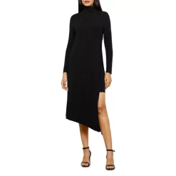 BCBGMAXAZRIA Kabrina Turtleneck Asymmetric Hem Dress Black