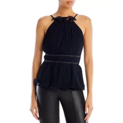 BCBGMAXAZRIA Ruffle Trim Pleated Top Black