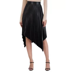 BCBGMAXAZRIA Asymmetric Pleated Skirt Wine