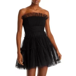 BCBGMAXAZRIA Strapless Tiered Tulle Mini Dress Black