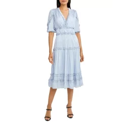 BCBGMAXAZRIA Ruffled Puff Sleeve Dress Xenon Blue