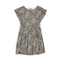 BCBG Girls' Leopard Print Ruffled Crepe Dress - Little Kid, Big Kid Black