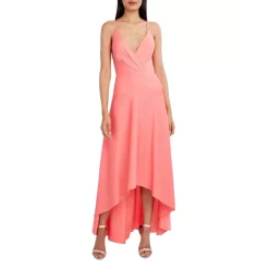 BCBGMAXAZRIA High-Low V-Neck Dress Coral