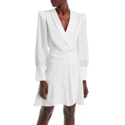 BCBGMAXAZRIA Faux Wrap Shirt Dress Off White