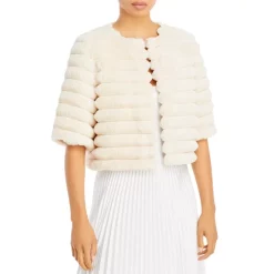 BCBGMAXAZRIA Faux Fur Shrug Gardenia
