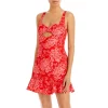 BCBGMAXAZRIA Floral Print Cutout Mini Dress Red Combo