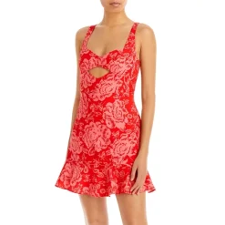BCBGMAXAZRIA Floral Print Cutout Mini Dress Red Combo