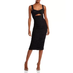 BCBGMAXAZRIA Cutout Ruched Midi Dress Black