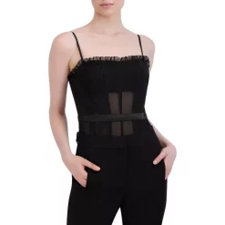 BCBGMAXAZRIA Lace Panel Bodysuit Black