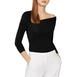 BCBGMAXAZRIA Asymmetric Long Sleeve Bodysuit Black